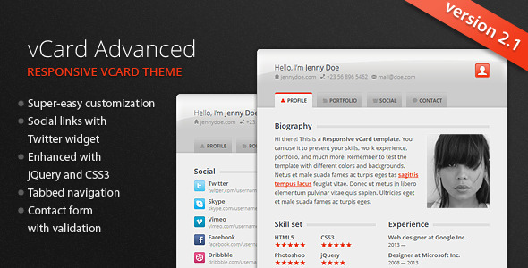 vCard Advanced - Modern vCard Theme - Virtual Business Card Personal