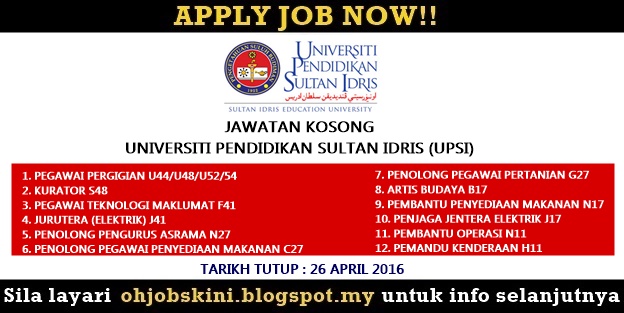 Jawatan Kosong Universiti Pendidikan Sultan Idris (UPSI)