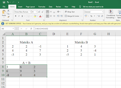 Tutorial Perhitungan Penjumlahan dan Pengurangan Matriks di Excel