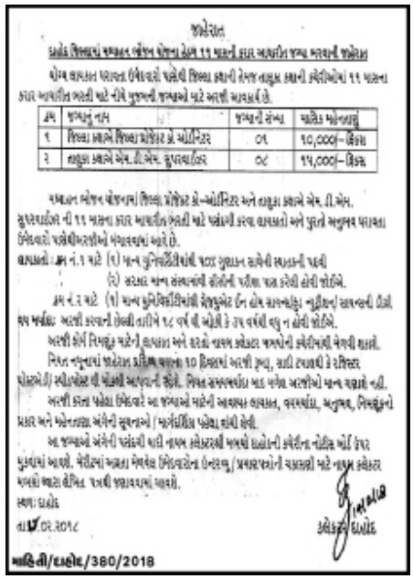 Mid Day Meal Project Dahod Recruitment for District Project Coordinator & Supervisor Posts 2018