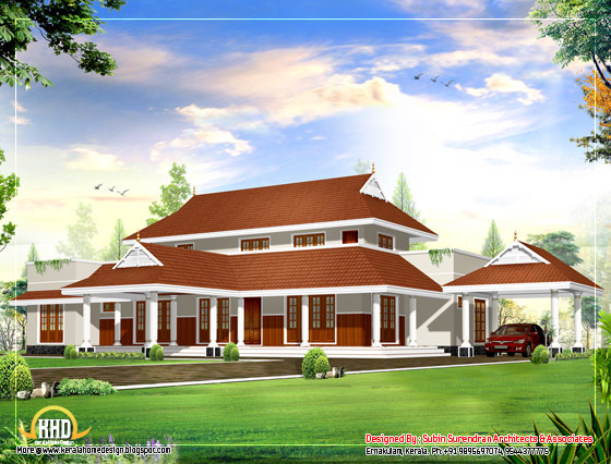 Beautiful sloping roof house design plan - 2983 Sq. Ft.(277 Sq. M. )(331 Square Yards) - March 2012