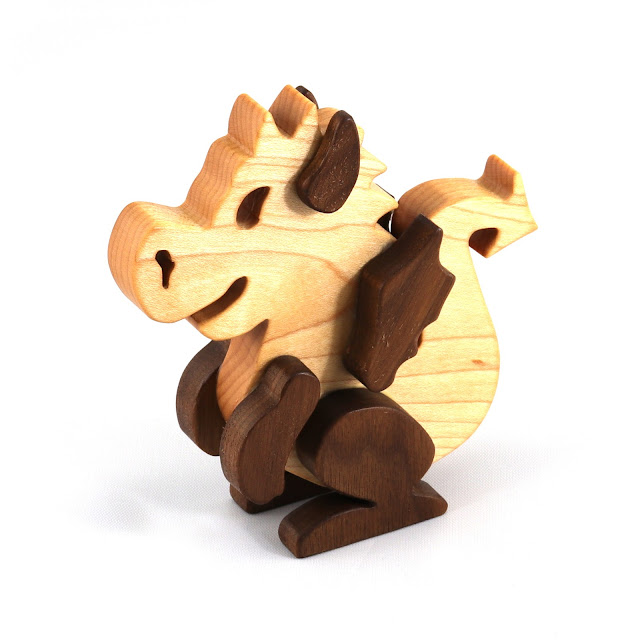 Wooden Baby Dragon Fantasy Animal Figurine Handmade From Select Grade Hardwoods And Finished With Mineral Oil And Beeswax