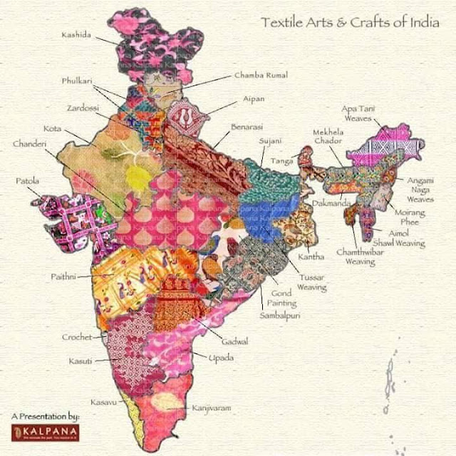 Different Kind Of Fabrics & Weaving Of India Shown In One Map.