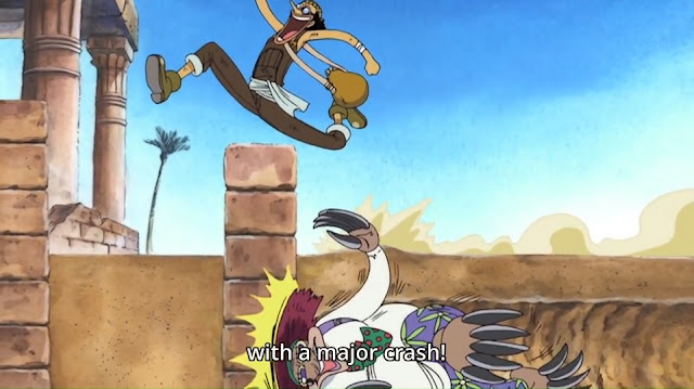Usopp thought he could let Miss Merry Christmas crash on the ruins' wall