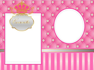 Golden Crown in Pink and Diamonds Free Printable Invitations, Labels or Cards.