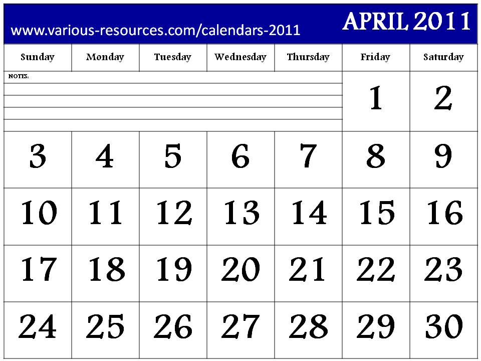 2011 Calendar For Print. 2011 Calendar to print