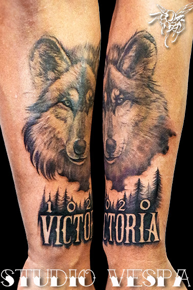 wolf,forest,tattoo
