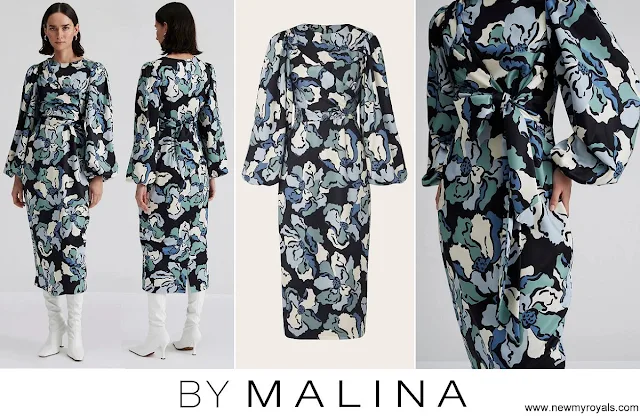Crown Princess Victoria wore By Malina Serina floral print satin midi dress