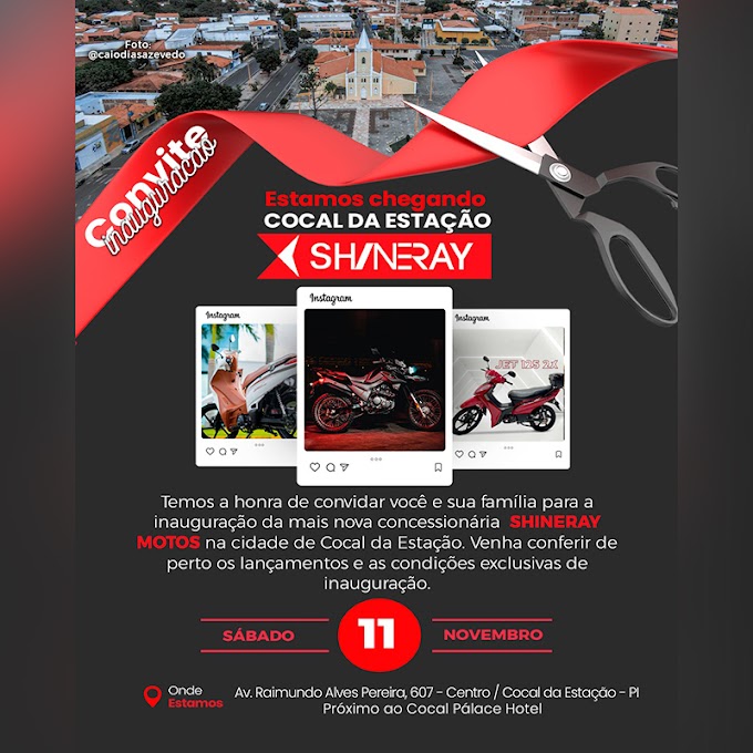 Loja de motos da Shineray será inaugurada no dia 11 de novembro em Cocal