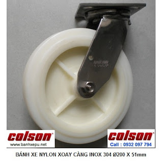 Bánh xe đẩy hàng càng inox xoay Nylon chịu nhiệt độ âm | 4-8499-824 www.banhxepu.net