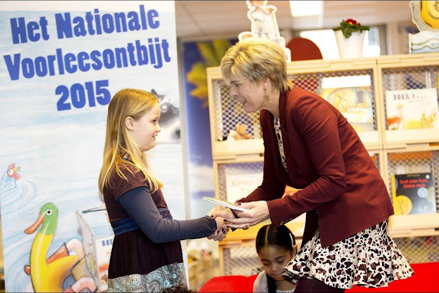 Princess Laurentien of The Netherlands at the National Breakfast Reading event at the Library in Hoorn