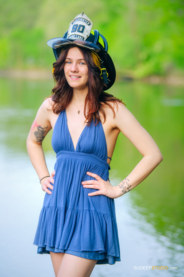 Unique Senior Pictures with Fireman helmet by SudeepStudio.com Ann Arbor Senior Portrait Photographer