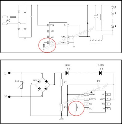 Resistencia limitadora de intensidad para LEDs en lamparas.