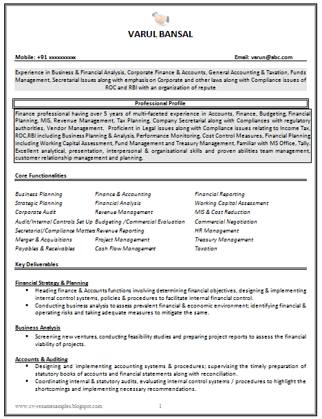 Free Download Link for Good CV Resume Sample for Chartered Accountant ...