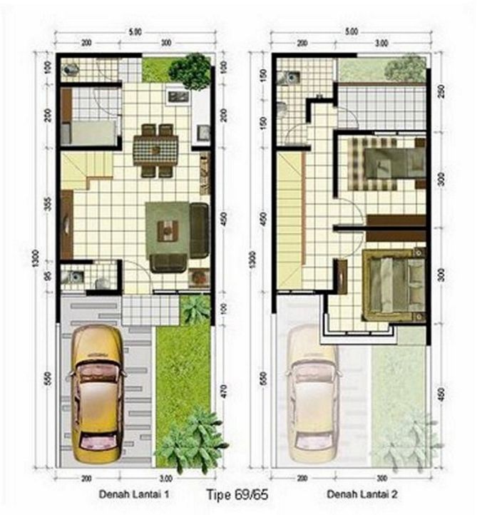 denah rumah sederhana 2 lantai tampak minimalis