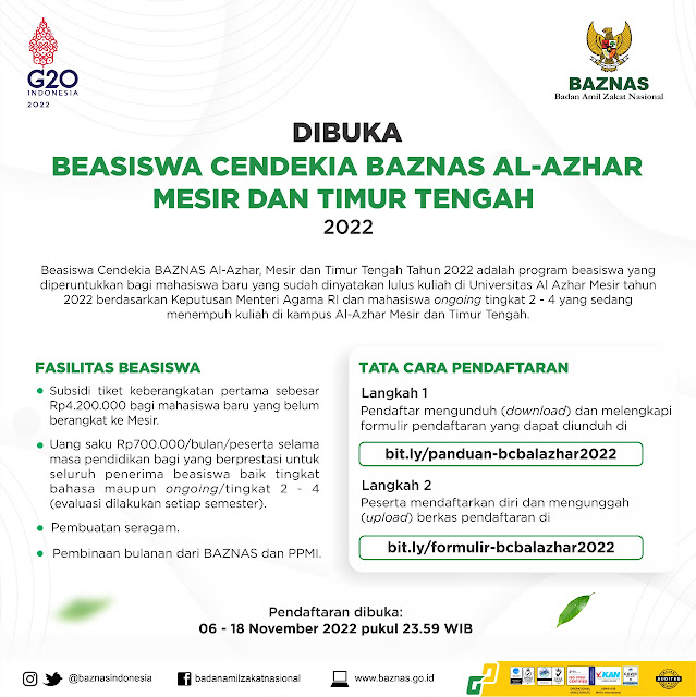 Dibuka! Beasiswa Cendekia BAZNAS (BCB) Al-Azhar Mesir dan Timur Tengah Tahun 2022