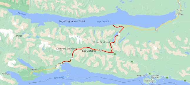 Ruta entre Ushuaia y el Lago Fagnano por la Ruta 3