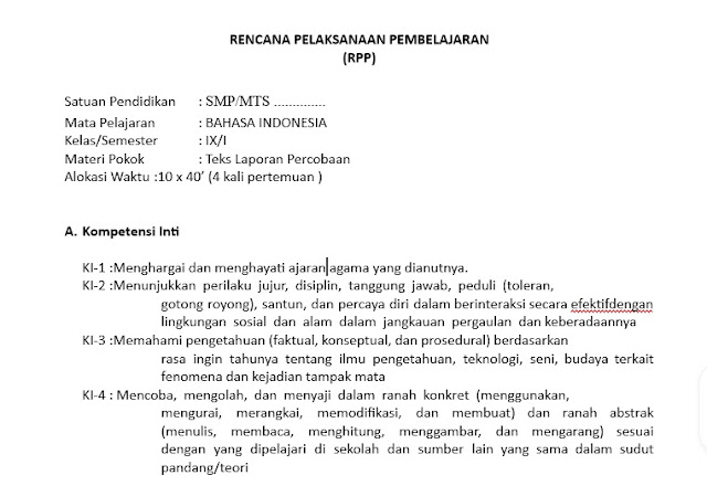 KD 3.1 dan 4.1 RPP Teks Laporan Percobaan  Bahasa Indonesia download RPP