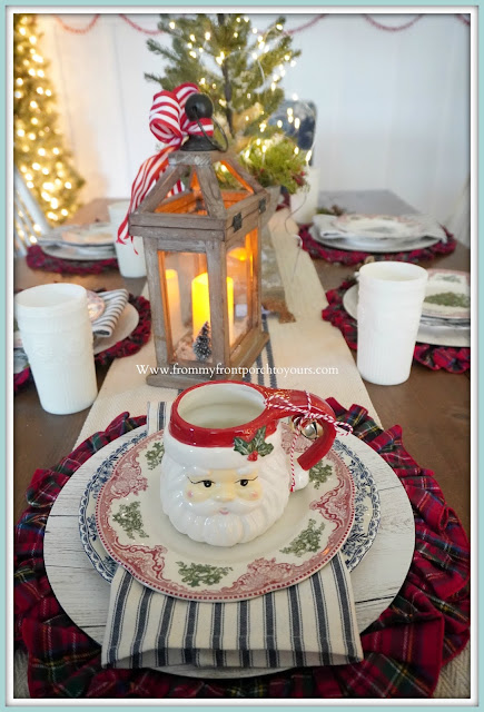 Cottage- Farmhouse- Christmas- Dining -Room -Tablescape-Transferware-Santa-Mug-Place-Setting-From My Front Porch To Yours