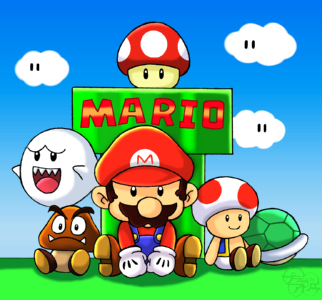 プラムのアトリエ スーパーマリオブラザーズ マリオ キノピオ クリボー ノコノコ 甲羅 テレサ スーパーキノコ 土管 ミニキャラ ちびキャラ イラスト