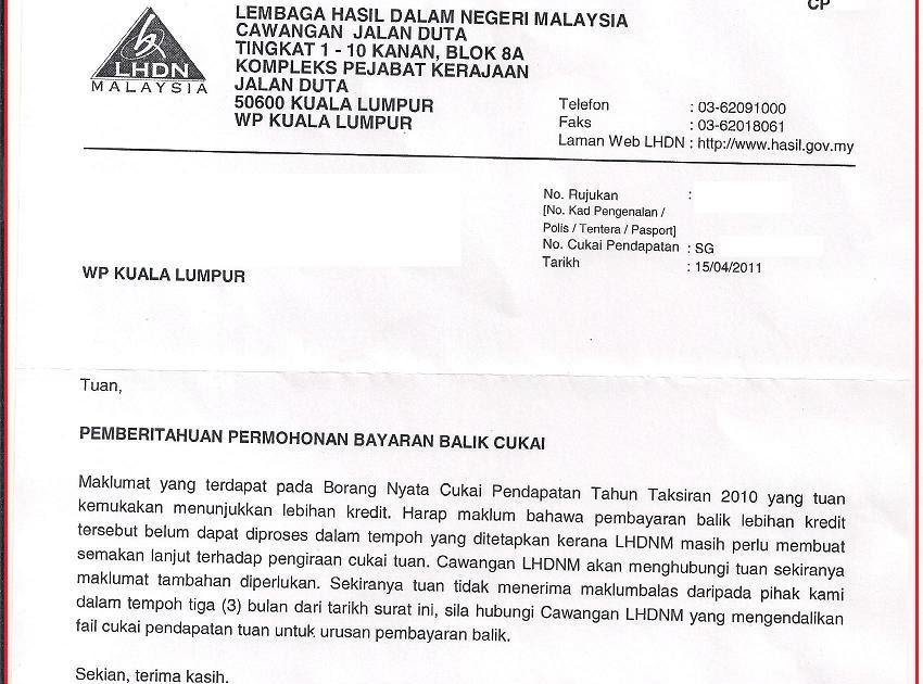 Cukai Pendapatan Contoh Surat Rayuan Lembaga Hasil Dalam Negeri