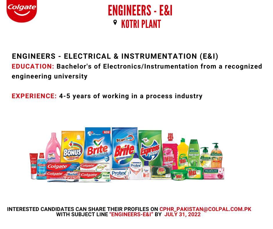 Colgate Palmolive Jobs for Engineer's E&I