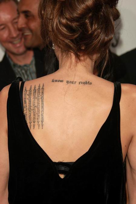 Angelina Jolie has the phrase "know your rights" tattooed just below the 