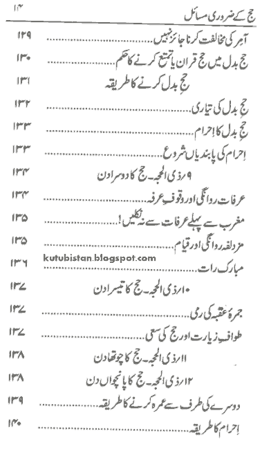 Contents of Hajj Ke Zaroori Masail by Mufti Abdur Rauf Sakharvi