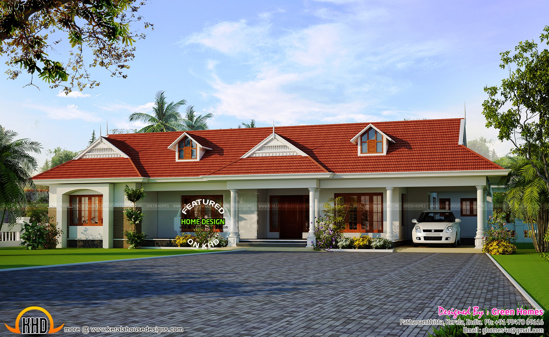 Single storied house  with dormer windows  Kerala  home  