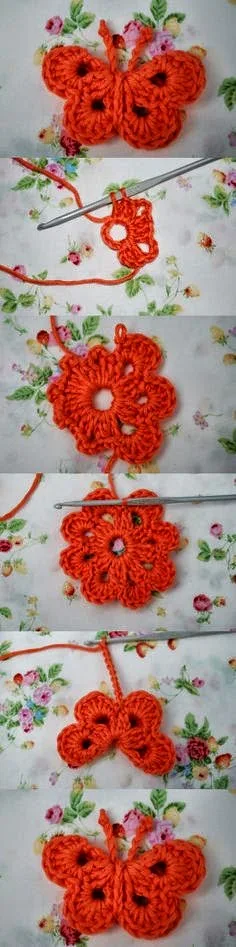 Aplique de mariposa al crochet - paso a paso