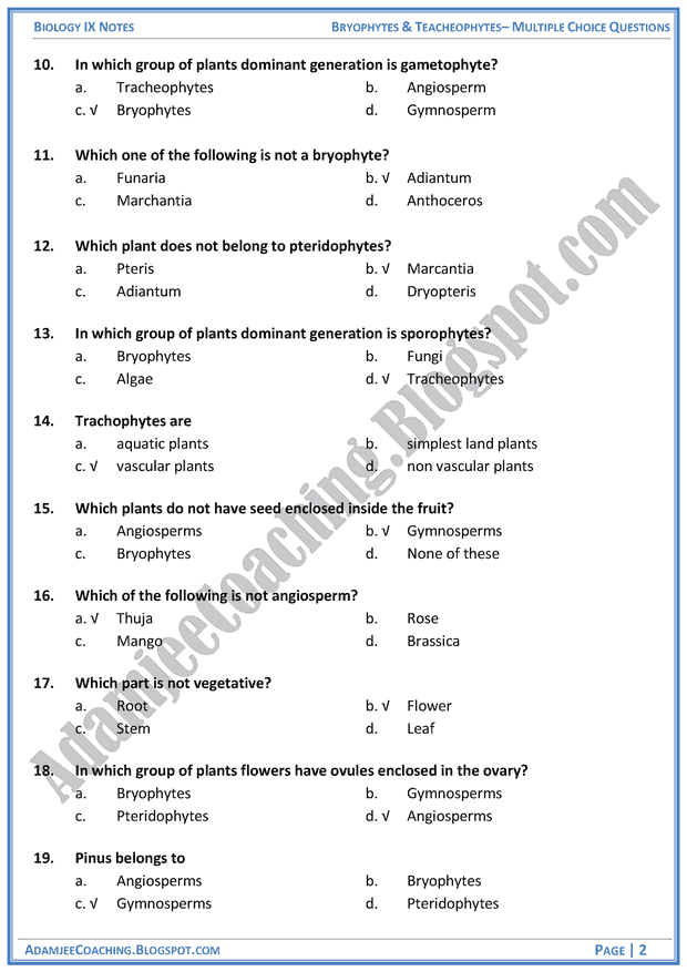 bryophytes-and-tracheophytes-multiple-choice-questions-biology-notes-for-class-9th