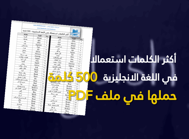 اهم وأكثر 500 كلمة استعمالا في اللغة الانجليزية Pdf موقع دروس