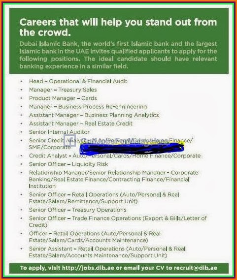  Dubai Islamic Bank is seeking applicants for various positions.