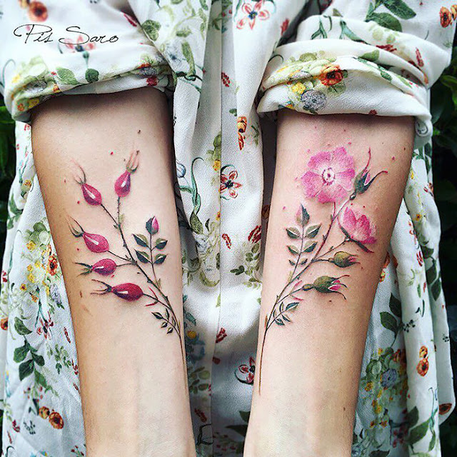 floral nature tattoos by Pis Saro