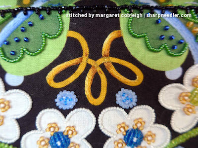 Japanese Bead Embroidery Project Wild Child: Initial embroidery shading on the loops (the back parts). (Wild Child Japanese Bead Embroidery by Mary Alice Sinton)