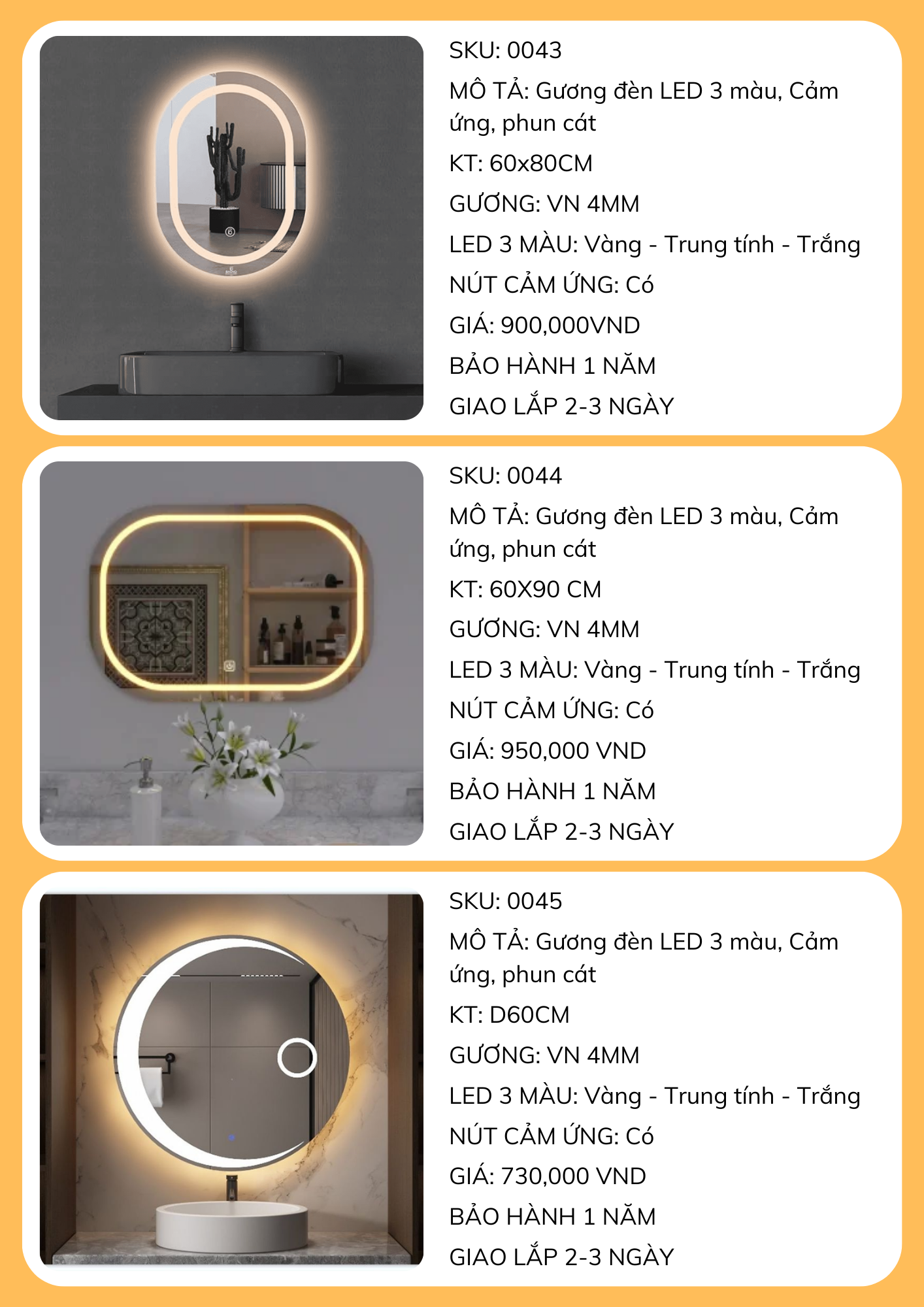Báo giá gia công gương lavabo, gương đèn led, gương lavabo Đà Nẵng