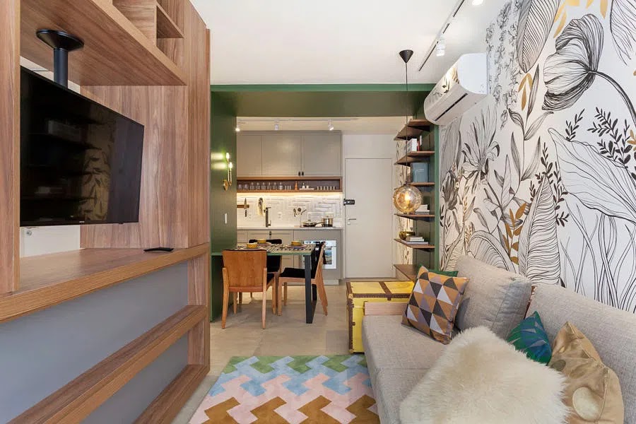 UM APARTAMENTO PEQUENO de 32m2 ESTILO ESTÚDIO COM DECORAÇÃO GOSTOSA E CONFORTÁVEL 