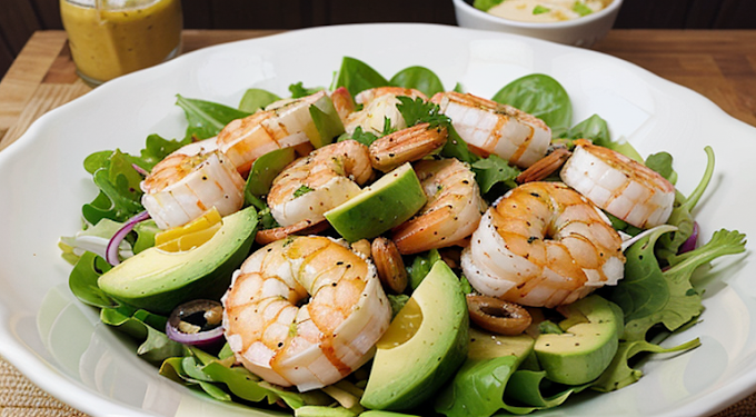 Salada de Abacate e Camarão com Molho de Mostarda e Mel