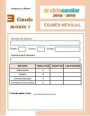 Examen mensual del Bloque I Octubre - Tercer grado  2018-2019