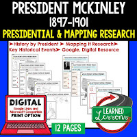 President McKinley, American History Research Graphic Organizers, American History Map Activities, American History Digital Interactive Notebook, American History Presidential Research, American History Summer School