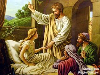 Jesus Christ painting miracle of healing Jairus daughter from sick free religious pictures and bible images download