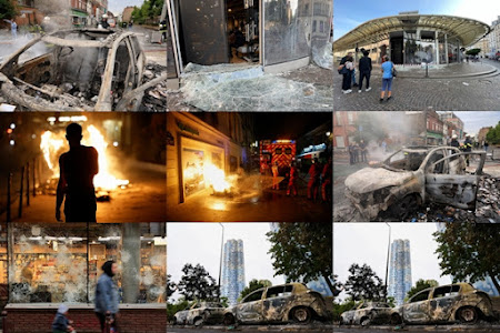 بالصور :  📌سيارات محترقة وسلب ونهب.. شوارع فرنسا تعيش على وقع العنف 