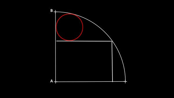 Un cercle inscrit dans une portion de quart de cercle