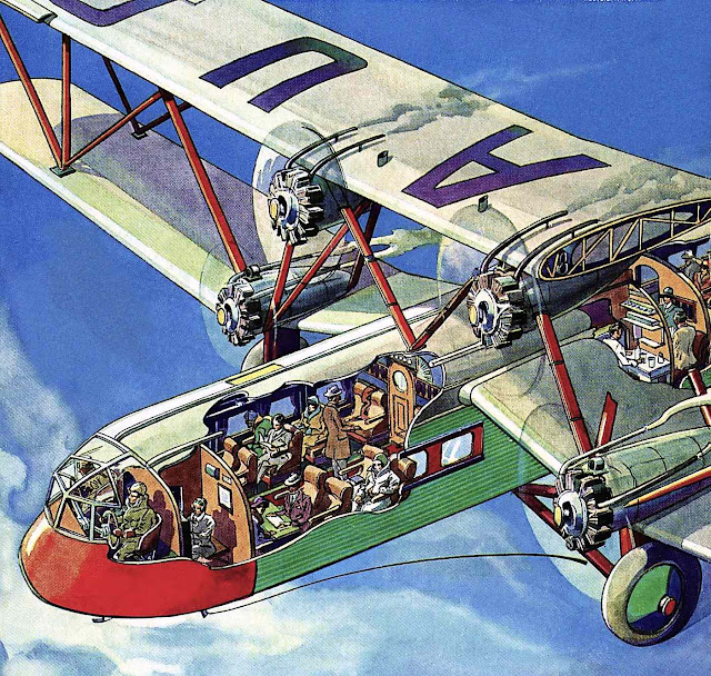 a 1930 cut away illustration of a passenger plane