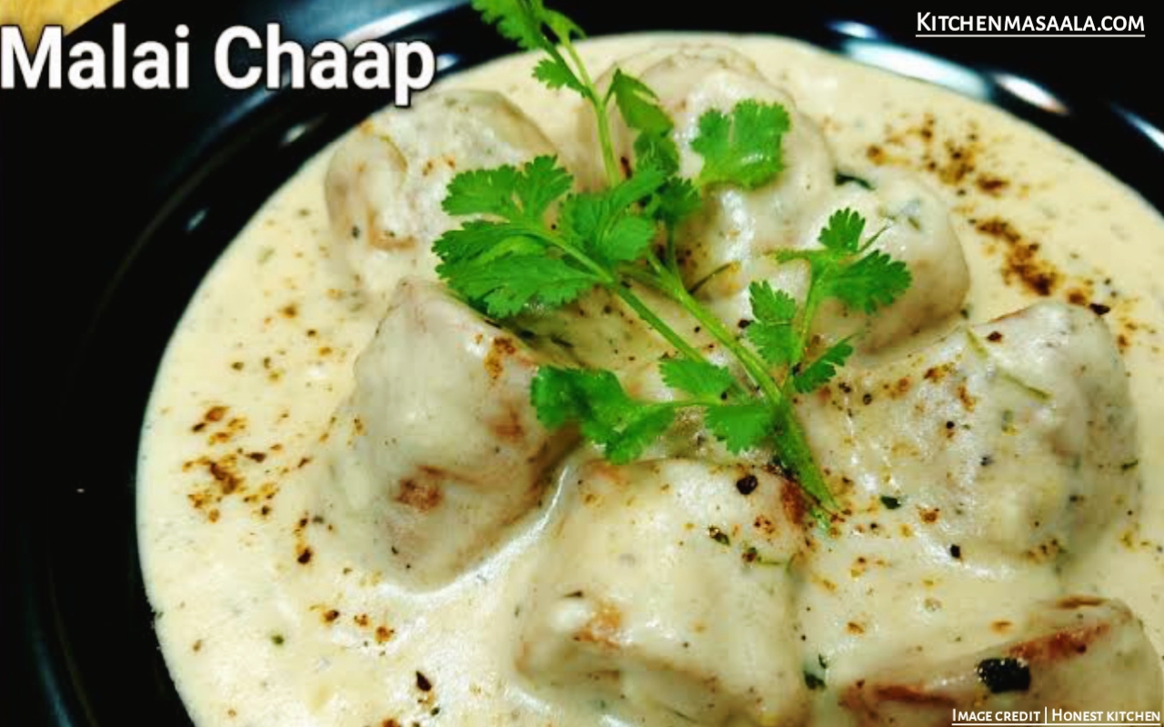 ढाबा स्टाइल मलाई चाप बनाने की आसान विधि || Malai Chaap recipe in Hindi, Malai chaap image, मलाई चाप फोटो, kitchenmasaala.com