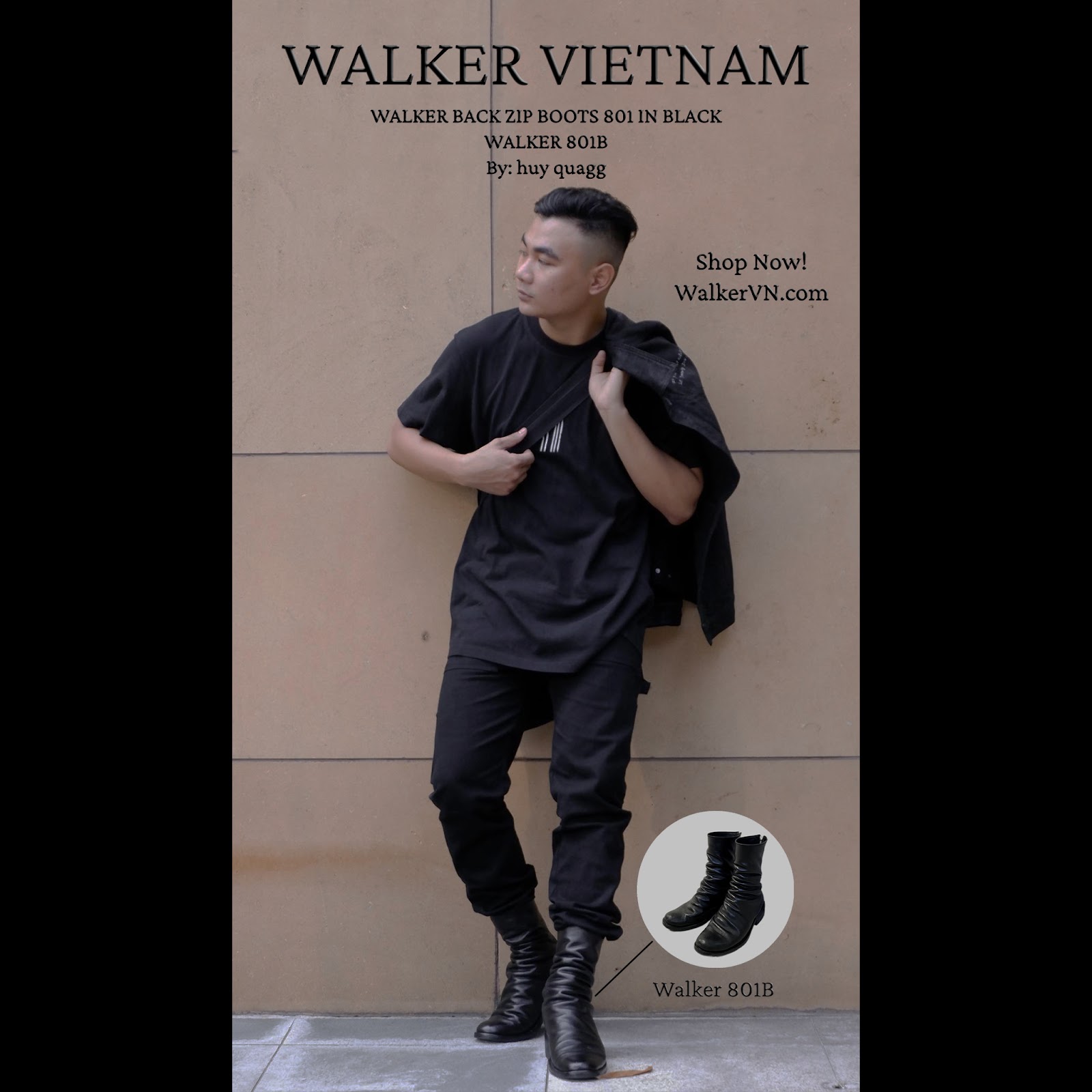 WALKER BACK ZIP BOOTS 801 IN BLACK - WALKER BACK ZIP BOOTS 801 IN BLACK - Walker Vietnam Pic0
