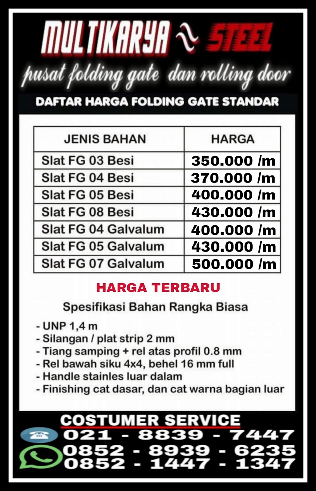 Daftar Harga Pintu Harmonika Bekasi Murah FOLDING GATE 