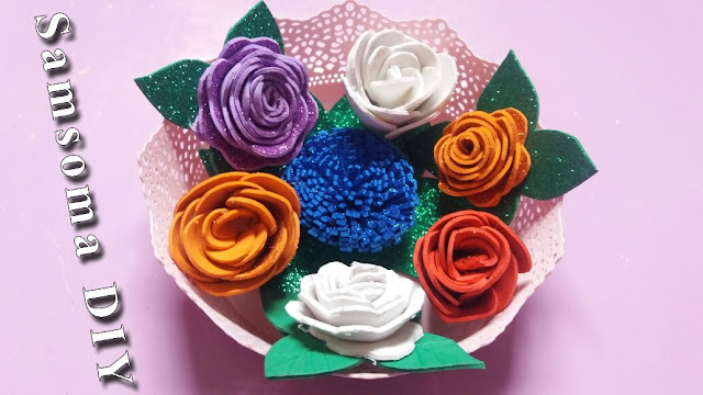 صنع ورد بالفوم . اعمال يدوية  .عمل وردة مجسمة بالفوم . DIY foam rose tutorial  . DIY  How to Make a Foam Rose . . عمل وردة من الفوم  . Foam Rose - DIY .. كيف تصنع وردة من الفوم . 