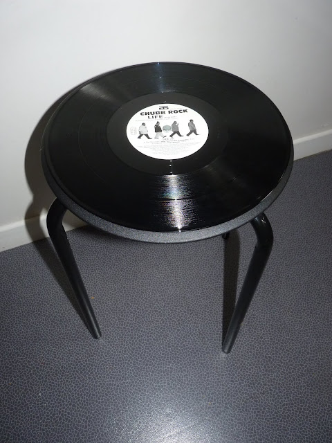 Stool with vinyl record seat