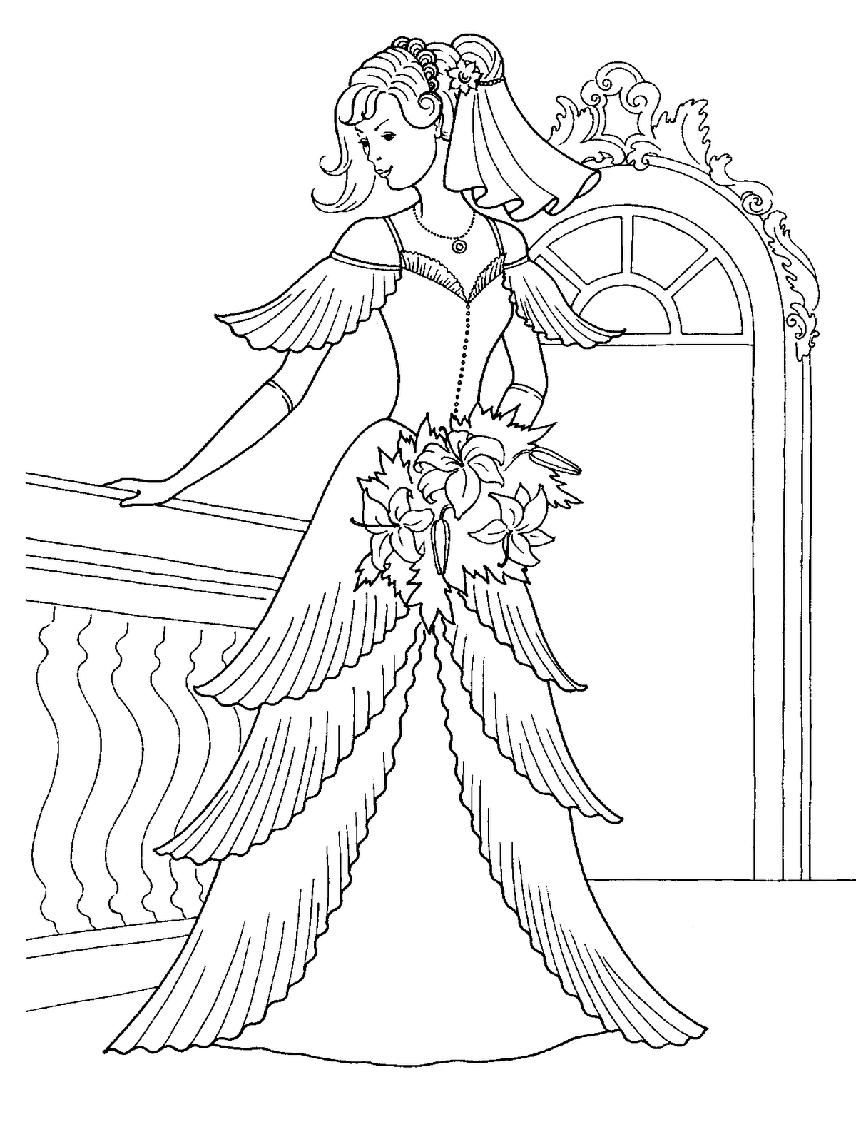 The Wedding  Dresses  Princess Coloring  Sheet to Print 